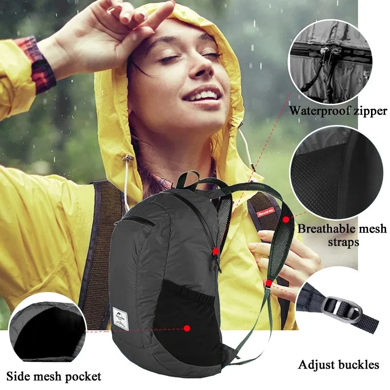 Naturehike Ultra Lightweight 18L Camping Backpack Portable Waterproof Nylon Bags Man Outdoor Hiking Sports Travel Backpack - Image 3