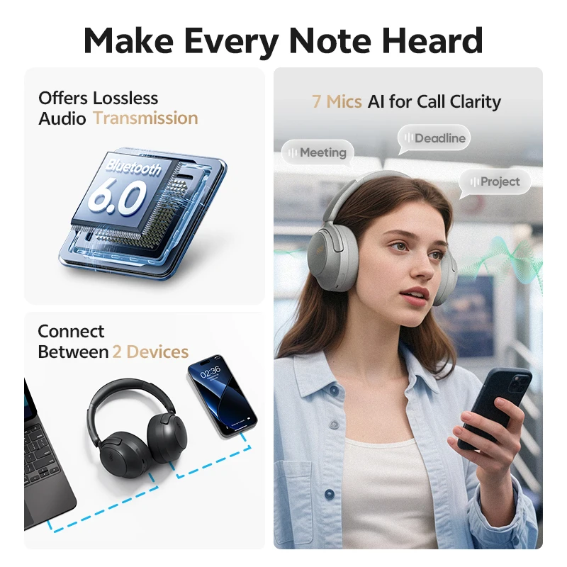 QCY H3S Over Ear Headphone Hi-Res LDAC Spatial Sound Headset, Wireless Earphone Bluetooth 6.0 102Hrs - Image 6