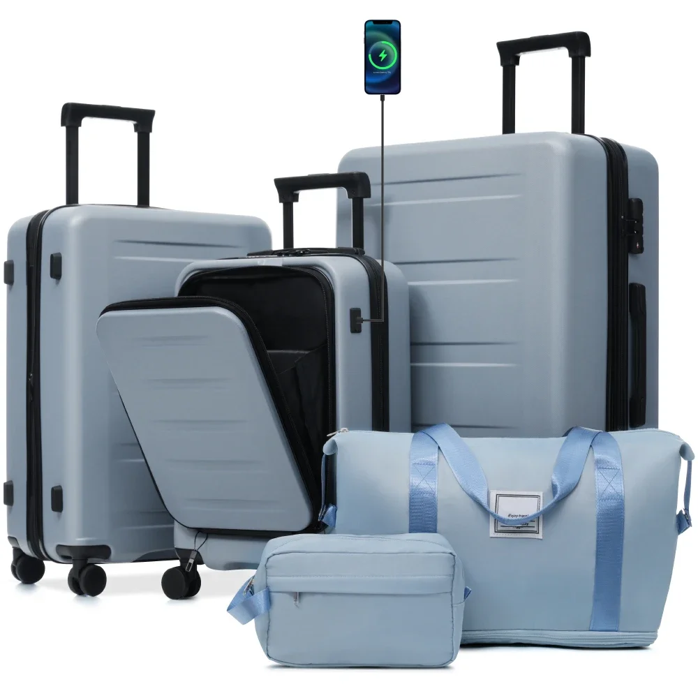 Luggage Sets 5 Piece with Front Opening, Hardside Expandable Carry On Suitcase Set with Double Spinner Wheel, Lightweight Travel Luggage with USB Port, Locks(20"24"28") - Image 8