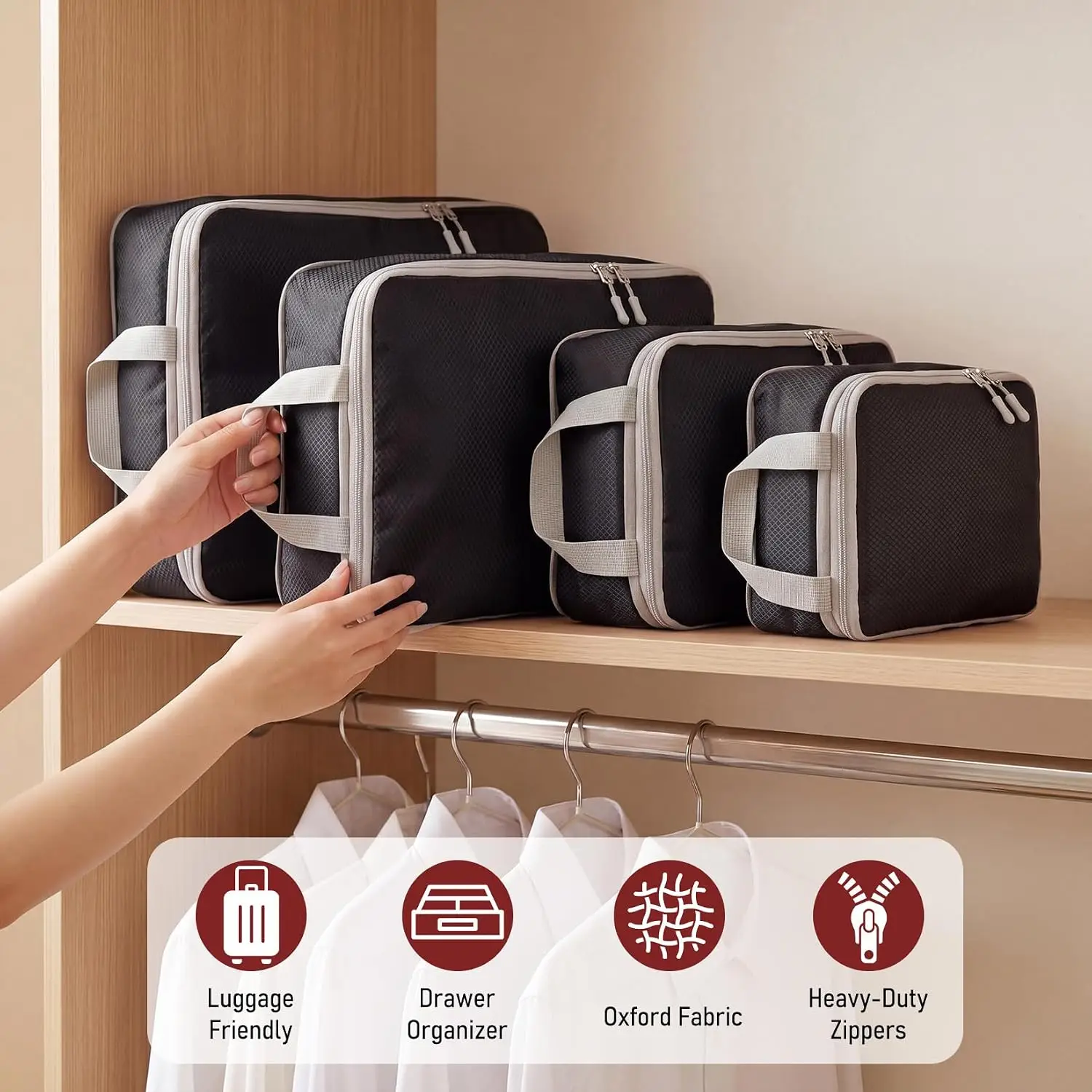 4Pcs/Set Travel Compression Packing Cubes Bag S/M/L/X Portable Suitcase - Image 1
