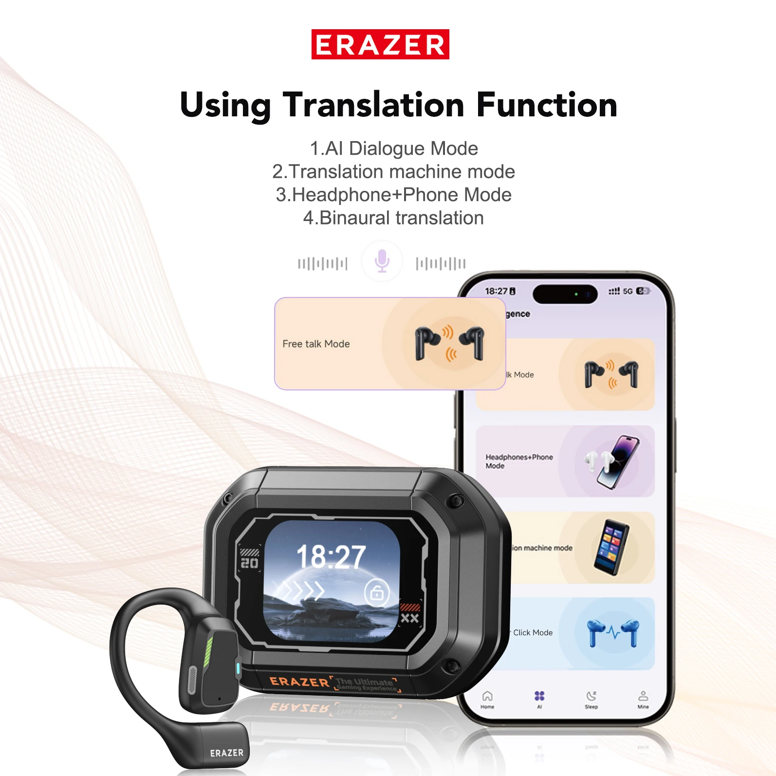 Headphones Bluetooth V6.0 ERAZER XP6 Ai Translator Wireless Earphones - Image 5