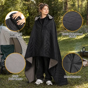 Hooded Camping Blanket, 78.74"×55.12" Waterproof Fleece Outdoor Throw - Thumbnail Image 6