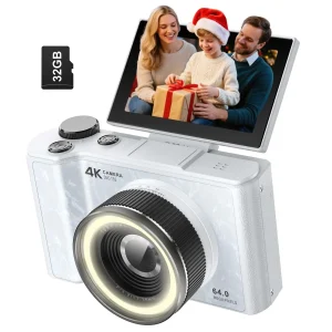 4K Digital Camera for Photography,4k Camera with Ring Light，180° Flip Screen Camera for Vlogging with Beauty Mode - Thumbnail Image 9