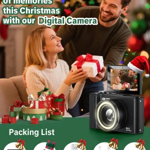 4K Digital Camera for Photography,4k Camera with Ring Light，180° Flip Screen Camera for Vlogging with Beauty Mode - Thumbnail Image 8