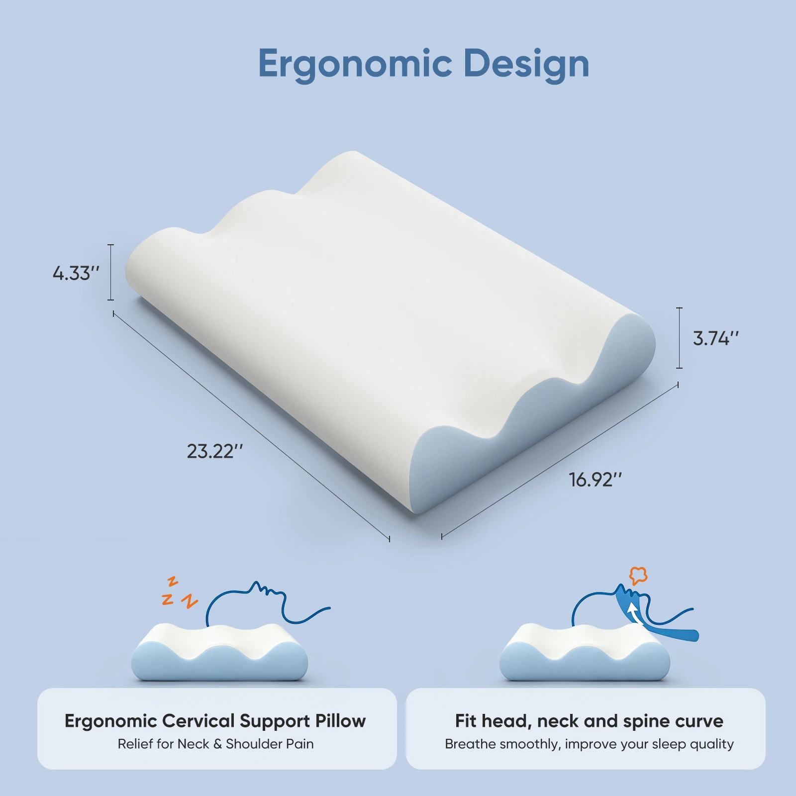 MCQ Memory Foam Cervical Pillow With Cooling Breathable Cover - Image 2