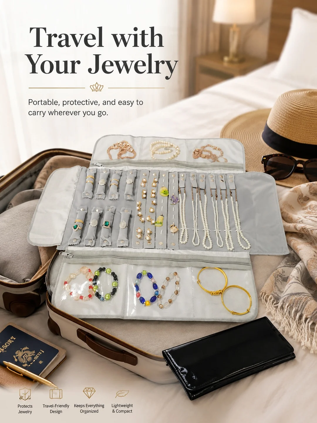 Velvet Travel Jewelry Case Roll Bag Organizer - Image 4