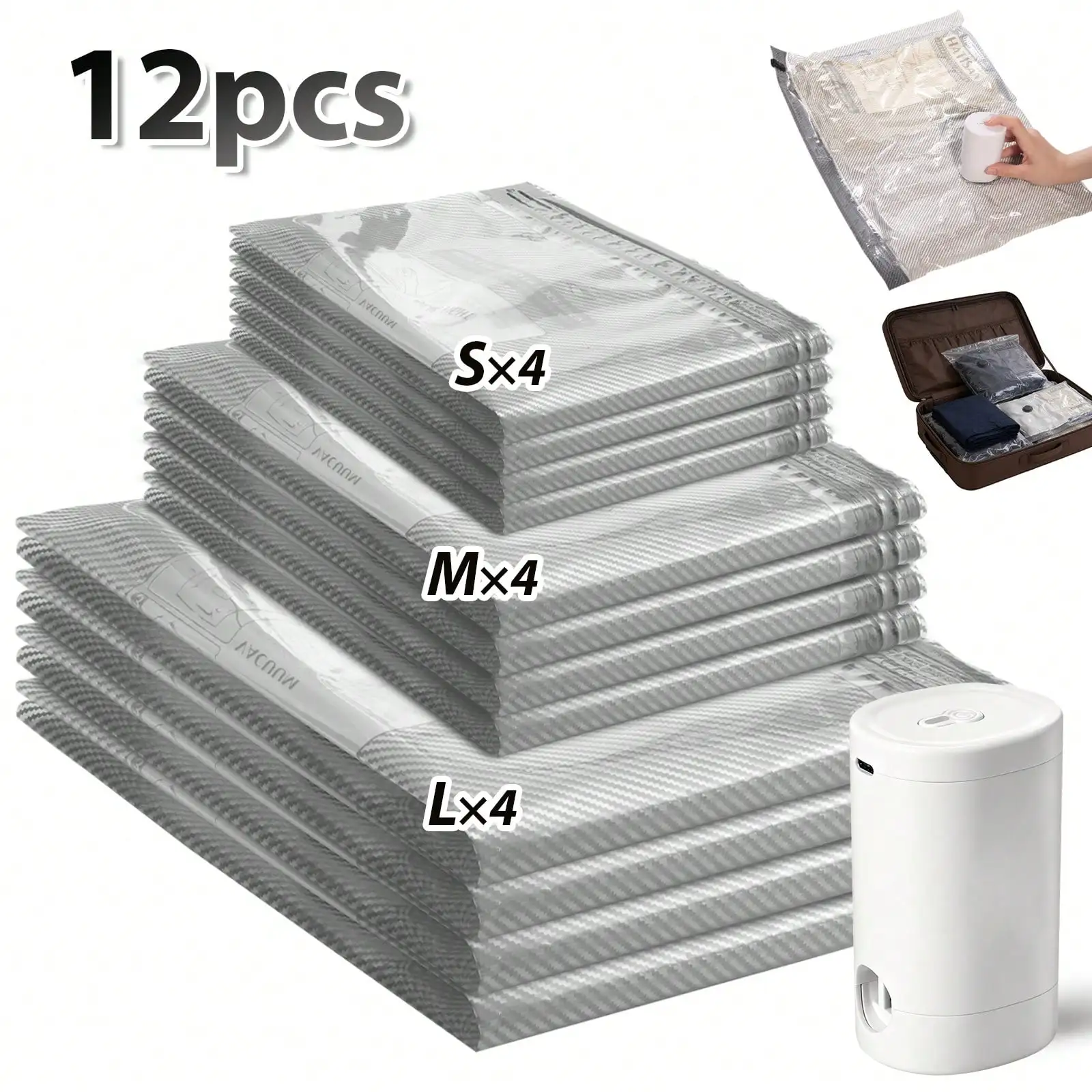 16 Pack Travel Vacuum Storage Bags With Electric Air Pump Modern Clear Reusable Compression Sealing Bags - Image 11