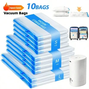 16 Pack Travel Vacuum Storage Bags With Electric Air Pump Modern Clear Reusable Compression Sealing Bags - Thumbnail Image 10